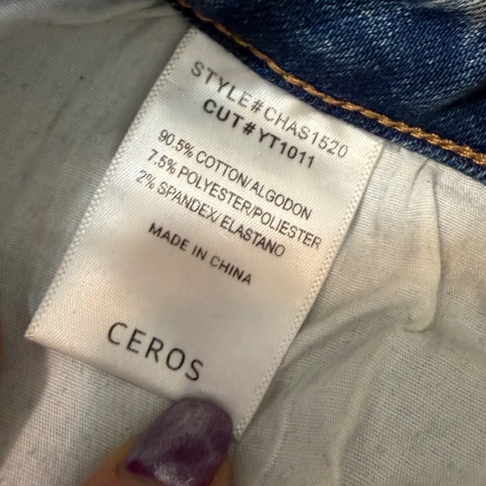 Ceros Distressed Straight Leg Jeans Light Wash Raw Hem Blue Denim‎ Size 28 - Picture 4 of 6
